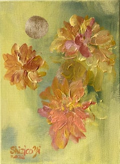 Original-Between Sun and Moon-Dahlias Feild-British Awarded Artist-Impasto-gold