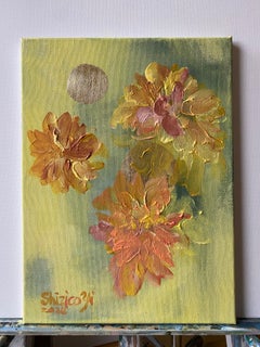Original-Between Sun and Moon-Dahlias Feild-British Awarded Artist-Impasto-gold