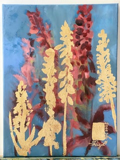 Original-Feuilles d'or-huile-Foxglove-Artiste britannique primé-Impasto-Inspiration japonaise