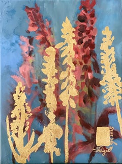 Original-Feuilles d'or-huile-Foxglove-Artiste britannique primé-Impasto-Inspiration japonaise