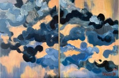 Édition limitée #1 Diptyque de nuages au coucher du soleil - Artistique britannique primé, peint à la main