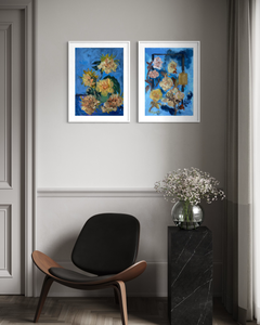 Original Set of 2-Le Bleu: Rosaria-British Awarded Artist-Impasto, Gold Leaf