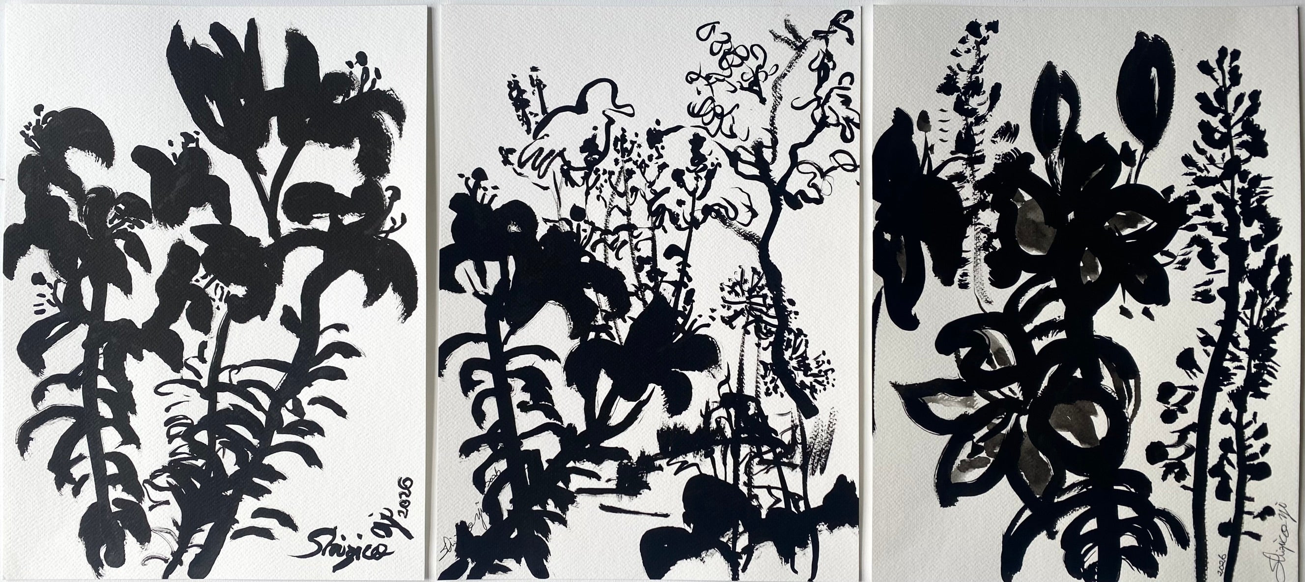 Original-Triptychon – Entstehungszeit: „Garden Story“ – Mit dem Brit Award ausgezeichneter Künstler – Tusche auf Fabriano-Papier