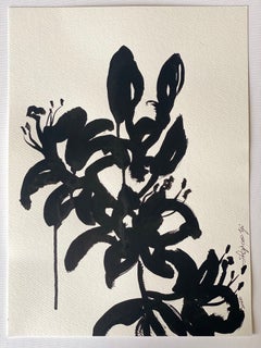 Zeitreihe mit Originalzeichnungen: Sommerlilien – Britischer preisgekrönter Künstler – Tusche auf Papier