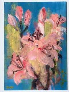 Original-Summer Lilies-Impasto-British Awarded Artist-Oil on paper-plein air