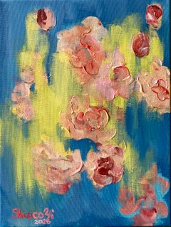 Original-Roses in Blue Mist-British Awarded Artist-Oil on Canvas-plein air