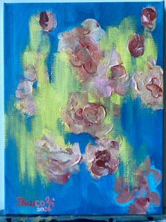 Original-Roses in Blue Mist-British Awarded Artist-Oil on Canvas-plein air