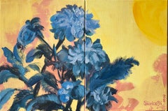 Original Diptych-Dahlias in the Sun-British Awarded Artist-New Abstract Series