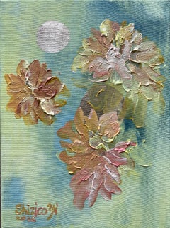 Original - Entre el sol y la luna - Campo de dalias - Artista británico galardonado - Impasto - oro