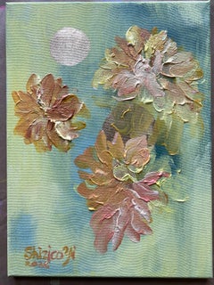 Original - Entre el sol y la luna - Campo de dalias - Artista británico galardonado - Impasto - oro