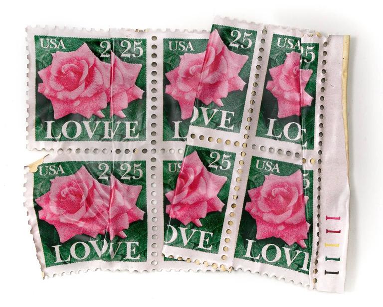 Paul Rousso Love 25 Cent Stamps, Mixed Media For Sale at 1stdibs