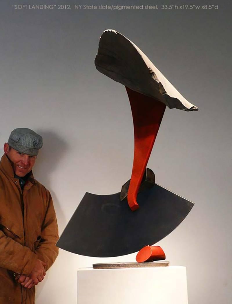 Soft Landing - Black Abstract Sculpture by John Van Alstine