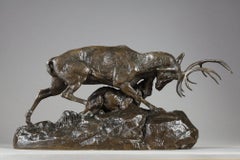Wolf seizing a stag by the throat