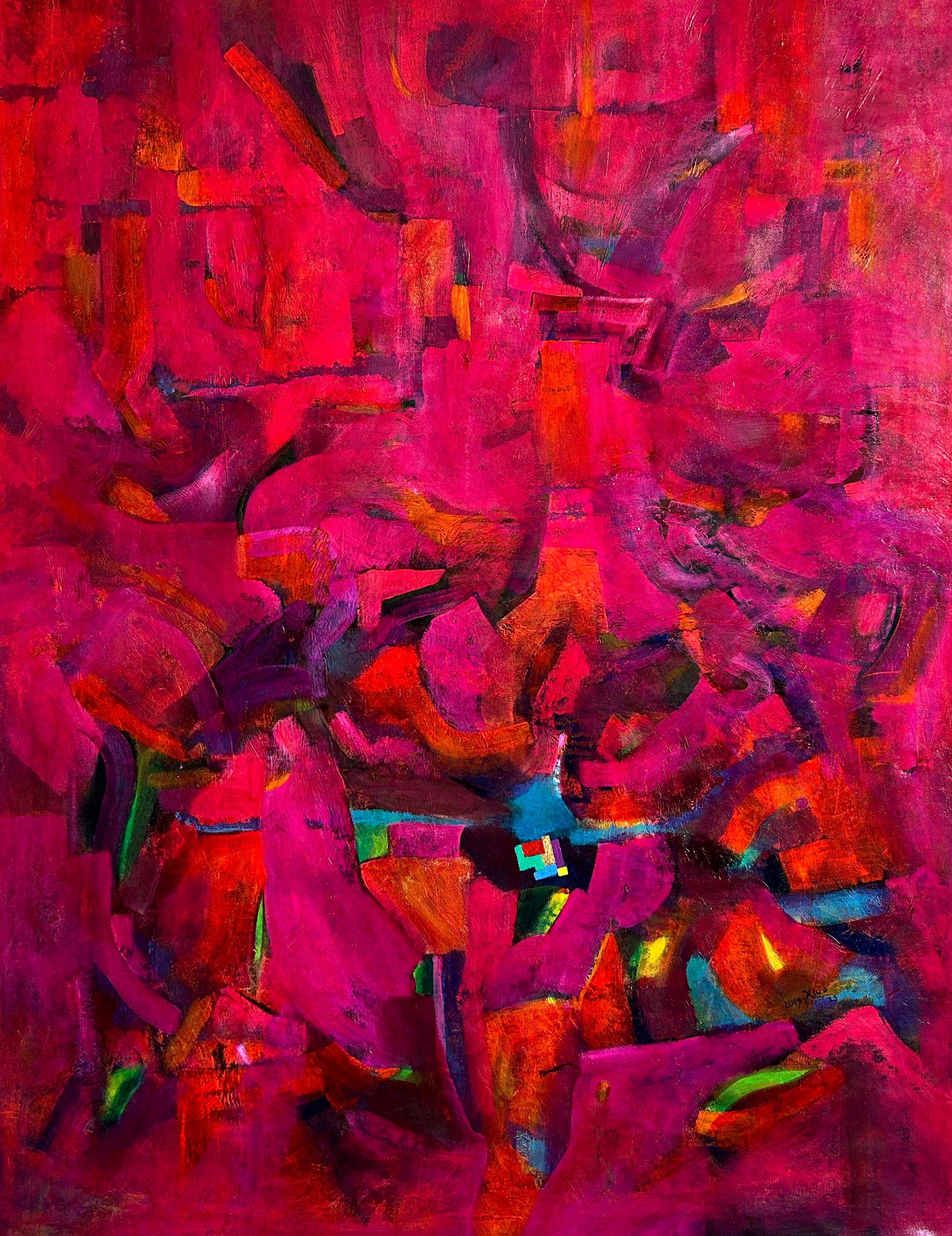 Abstract Painting Luis Alexander Rodríguez (Ie-Xiua) - Odyssée en rose, peinture à l
huile originale sur toile, signée