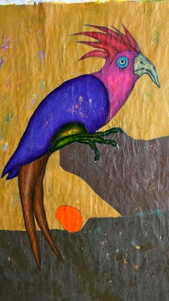 Threshold Bird Oil Painting on Canvas, Abstract, Signed, 25x33 In