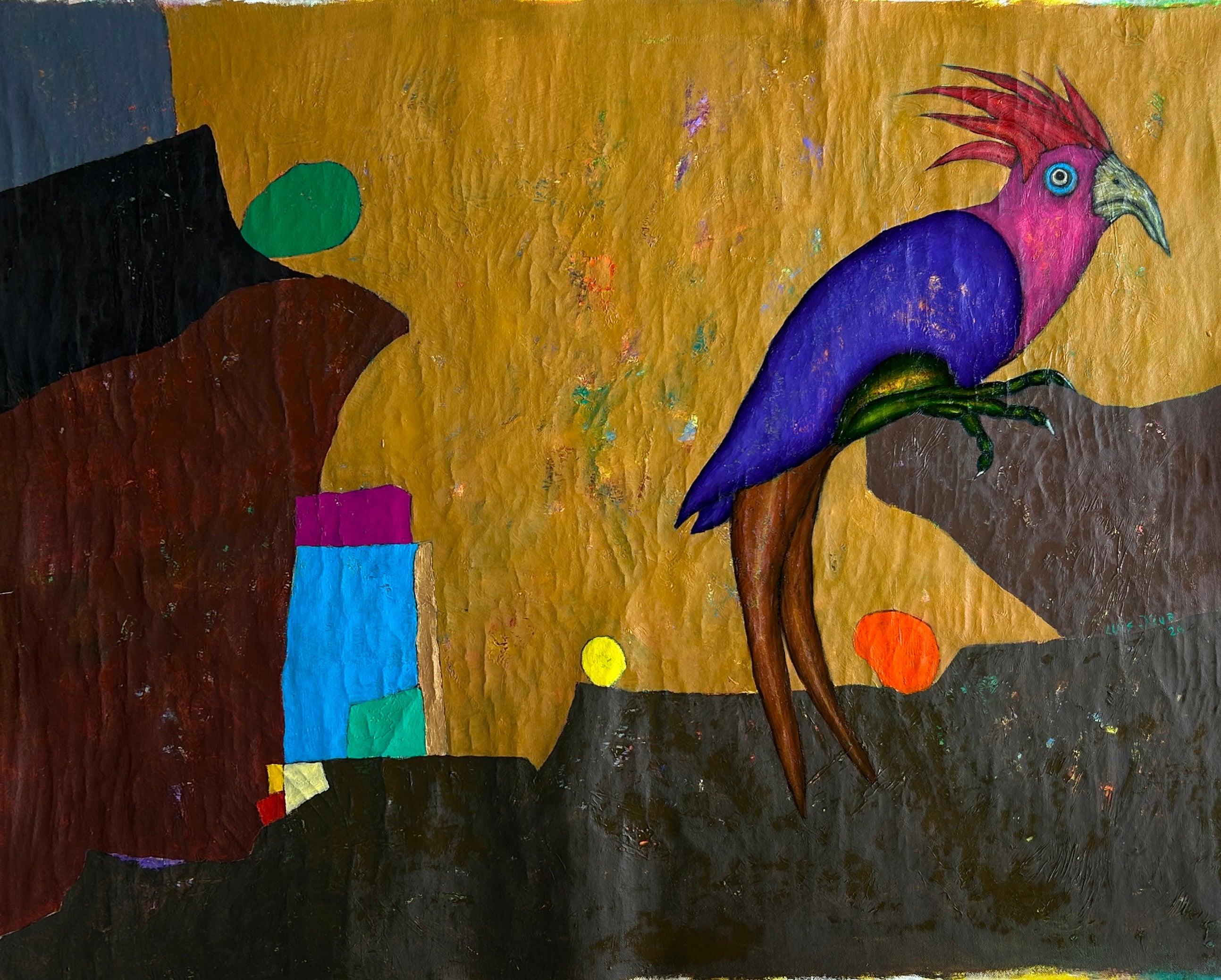 Threshold Bird Oil Painting on Canvas, Abstract, Signed, 25x33 In