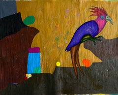 Threshold Bird Oil Painting on Canvas, Abstract, Signed, 25x33 In