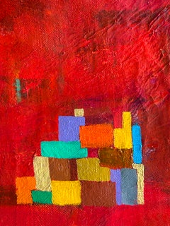 Study Red Abstract Oil Painting on Canvas, Signed, 28x24 Inches