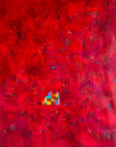 Studie: Rotes abstraktes Ölgemälde auf Leinwand, signiert, 28 x 24 Zoll