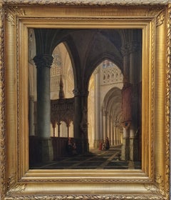 MASWIENS: Pintura romántica belga del siglo XIX. Interior de la iglesia de San Gummarus en Lier