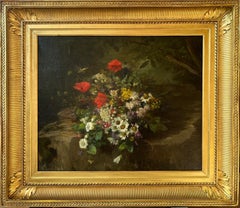 Peinture française COUDER Fleurs des champs Coquelicots Marguerites Peintre de salon XIXe siècle