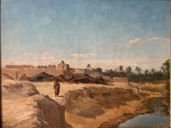 DAUBEIL French orientalist painting Landscape in Tunisia Gabes 19th