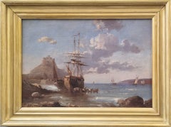 Marine Painting HAYES Marine Irish painter 19th Mount Saint Michael Boats Sea