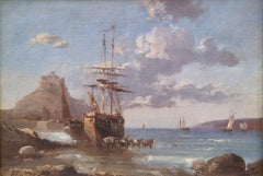 Marine Painting HAYES Marine Irish painter 19th Mount Saint Michael Boats Sea