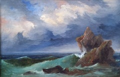 Romantic French marine painting Rocky Sea Tempest DUTAC Lorrain painter mid 19th