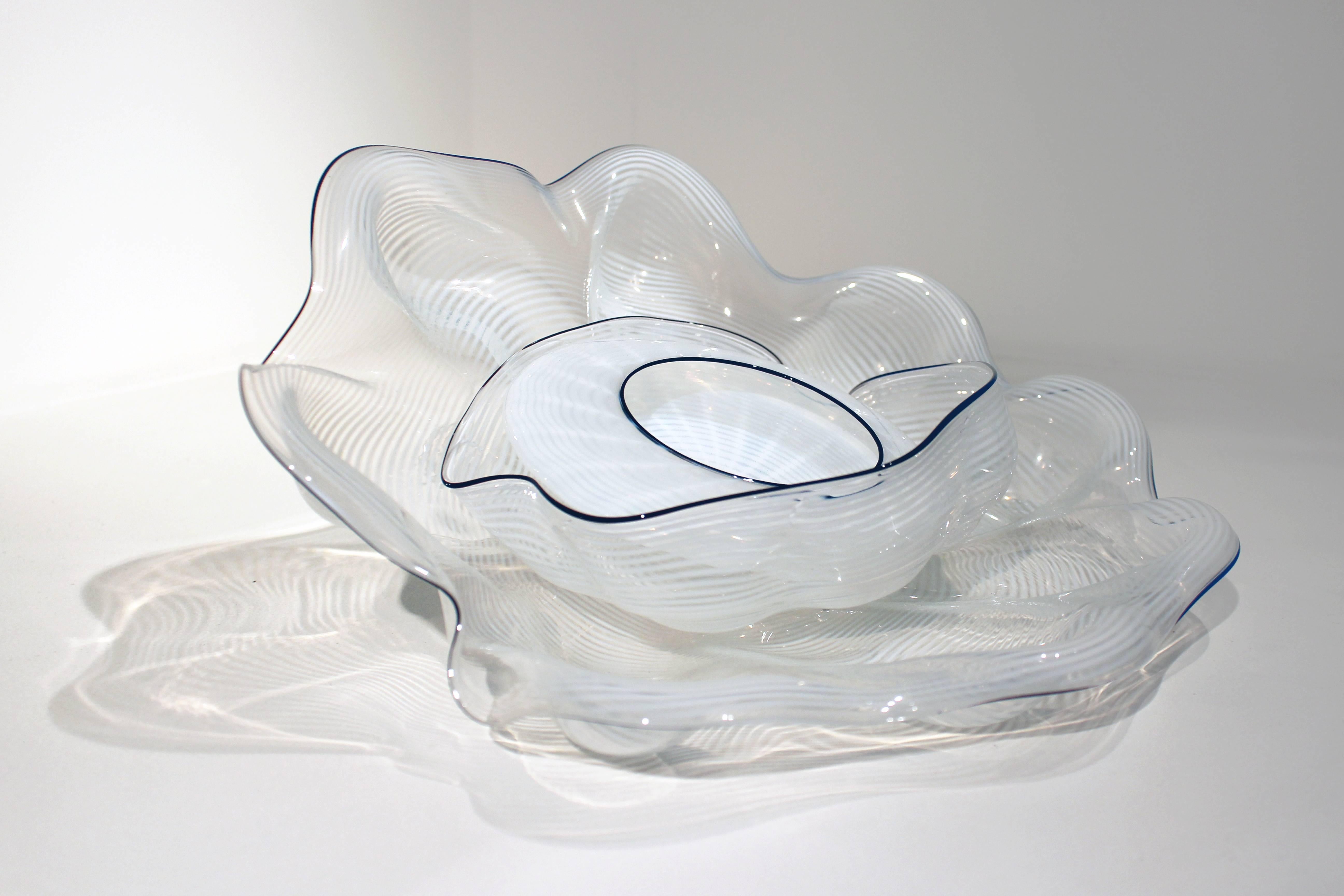 White Seaform with Black Lip Wraps - Sculpture by Dale Chihuly