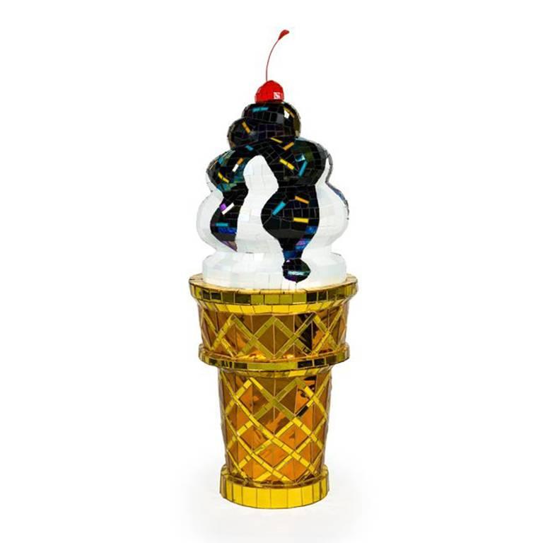 Ice Cream Cone with Chocolate Syrup and a Cherry on Top - Sculpture by Jean Wells