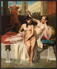 Painting portraying maydens in a pompeian bath