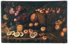 Still life of fruits, flowers and animals