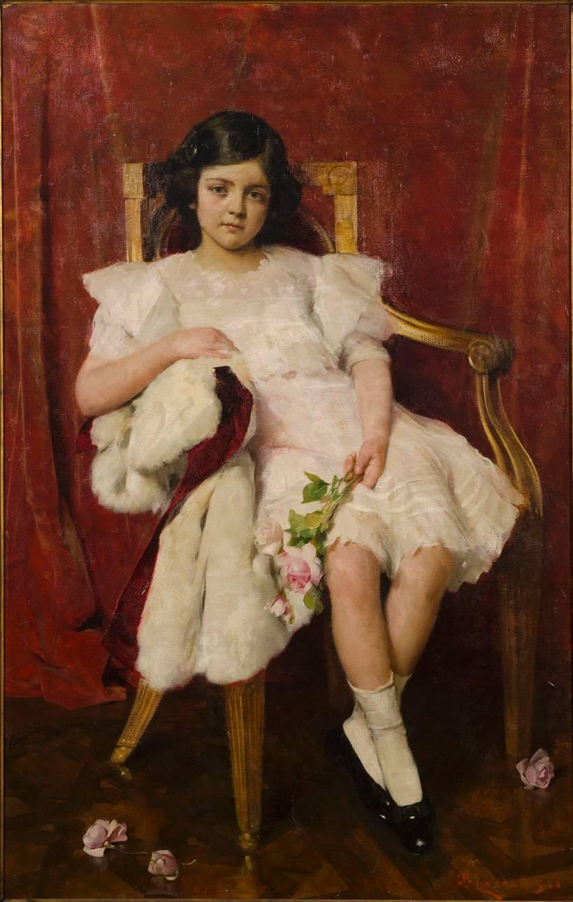 Giacomo Grosso Figurative Painting - Girl portrait