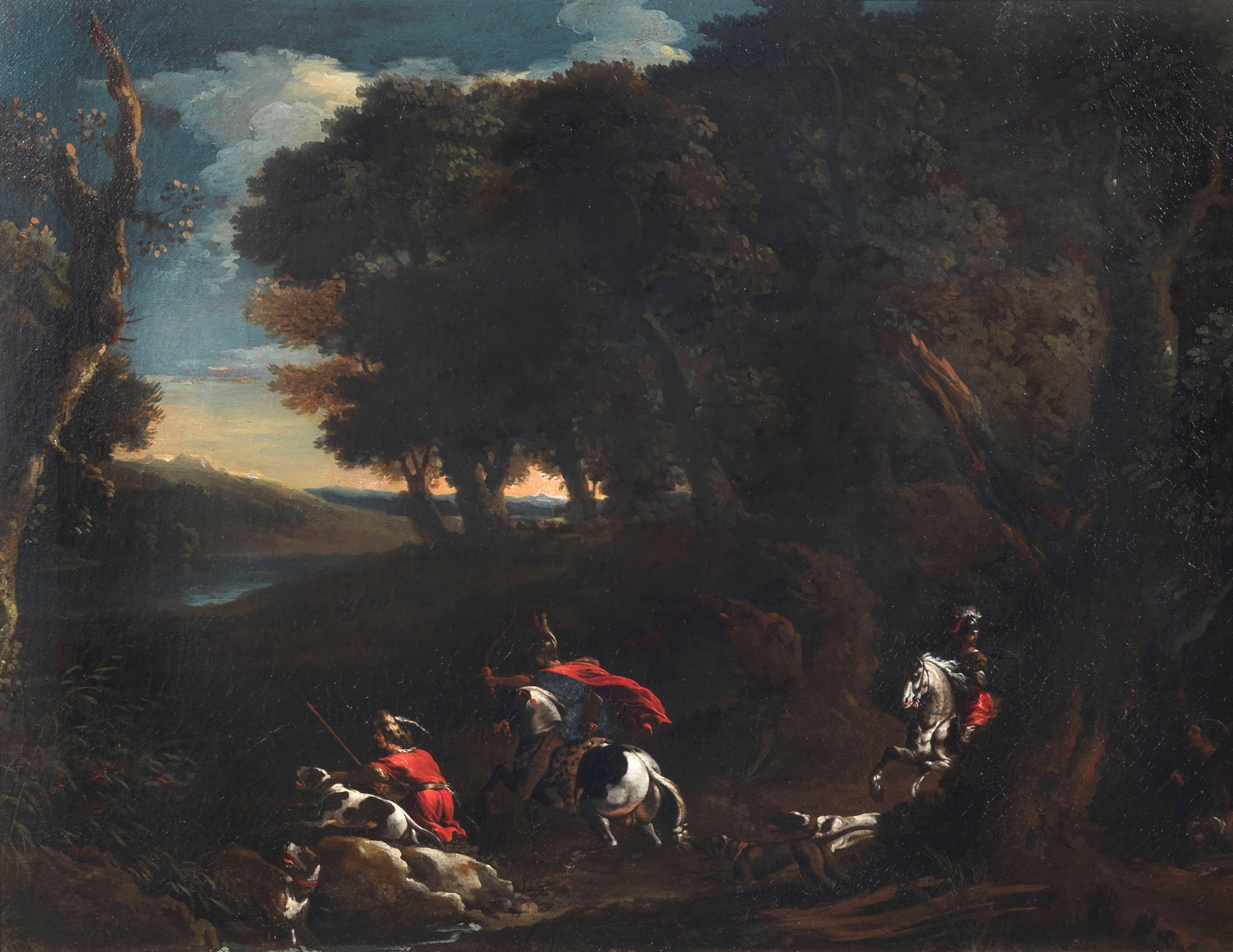 Filippo Napoletano Landscape Painting - Painting of landscape with hunting scene