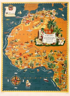 Cartel vintage original de «Credit Lyonnais Africa», de Lucien Boucher