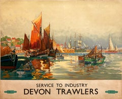 Original Vintage Devon Trawlers Service to Industry Poster by Frank Mason