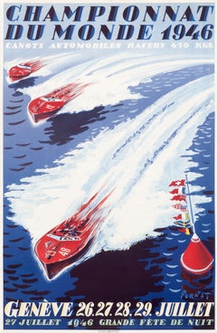Original Vintage Motor Boat Race Poster Championnat du Monde Geneve 1946 by Perc