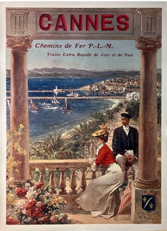 Original-Vintage-Poster „Cannes“ von Roubaudi für PLM, ca. 1910
