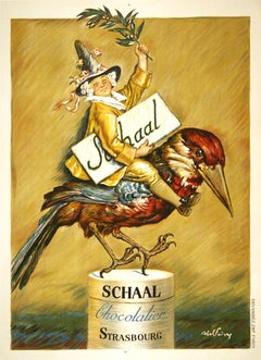 Affiche vintage originale « Schaal Chocolate » d'Abel Faivre, 1935, gastronomie française