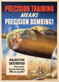 Original Vintage WWII Precision Training Means Precision Bombing Air Force Poste