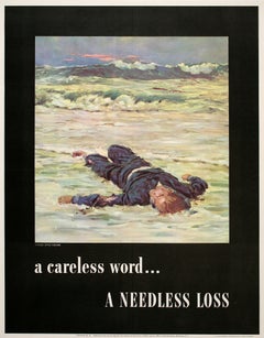 Affiche vintage originale de la Seconde Guerre mondiale - « Un mot imprudent » par Anton Otto Fischer, 1943