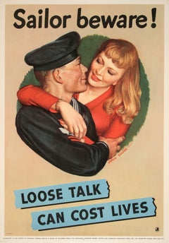 Original World War II Poster - Loose Talk Can cost Lives - Sailor Beware by John