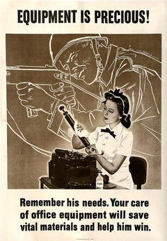 Original-Vintage-Plakat aus dem Zweiten Weltkrieg: „Ausrüstung ist kostbar“ von Whitcomb – Frauen im Krieg