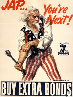 Original Vintage WWII Poster Jap You're Next Buy Extra Bonds James Montgomery Fl