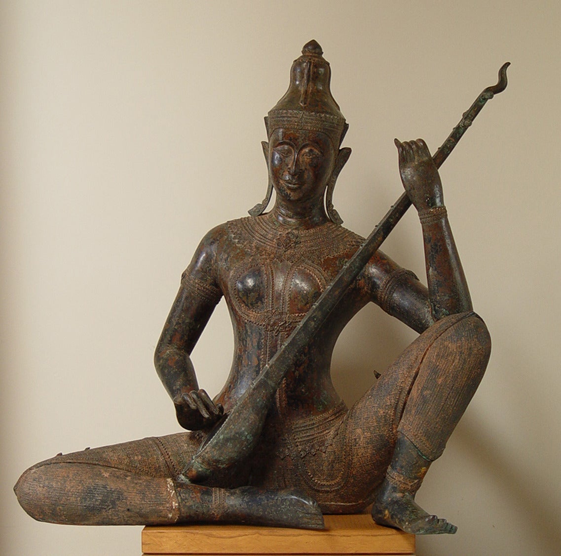 Unknown Figurative Sculpture - Ceremonial Musician, Chiang Mai Temple, Thailand