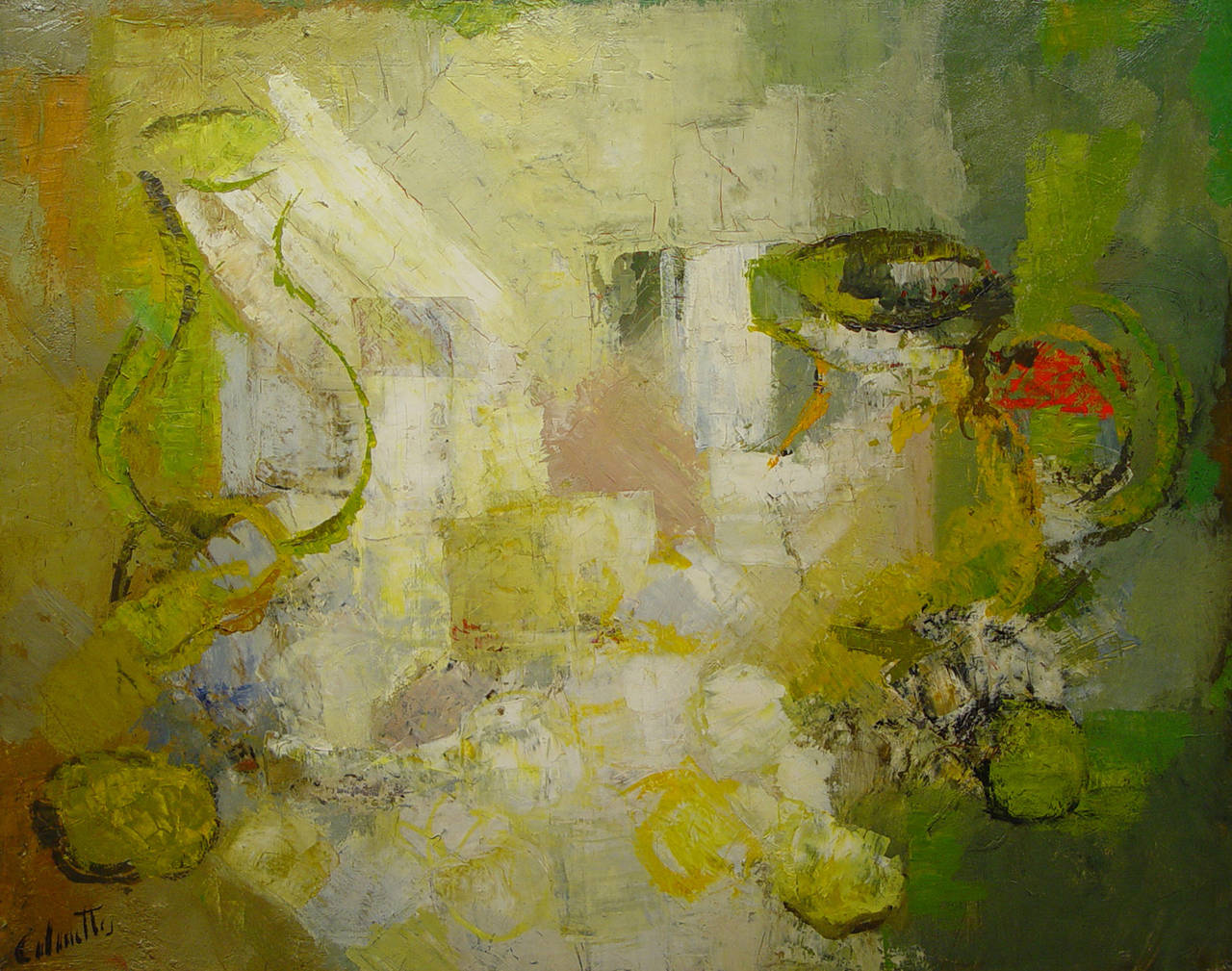 Still-Life Painting di Jean-Marie Calmettes - Caraffa e pentola rossa