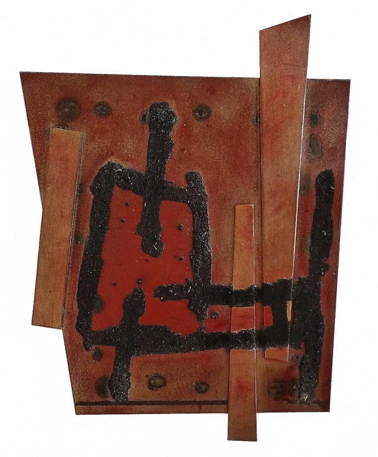 Alex Corno Abstract Sculpture - Red and Brown Relief