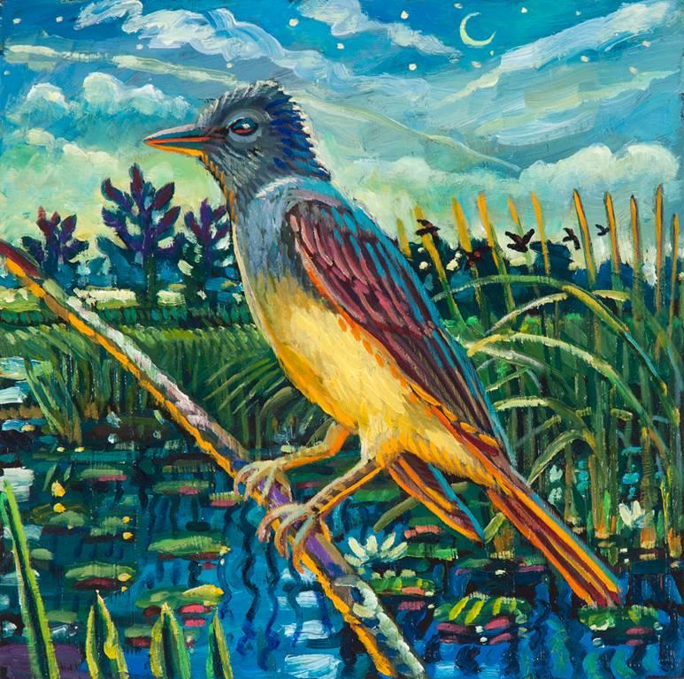 Great Crested Flycatcher - Painting by Mark Messersmith