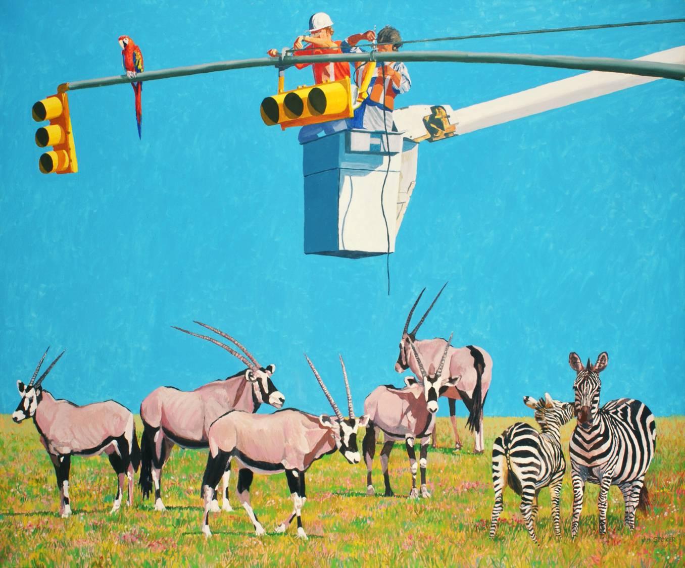 Jim Stoker Animal Painting - No Place To Live: The Hi-Ranger Meets the Gemsbok